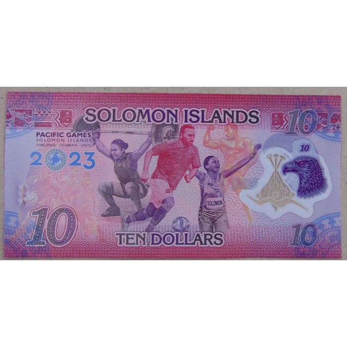 Соломоновы острова 10 долларов 2023 17-е Тихоокеанские игры UNC. Полимер