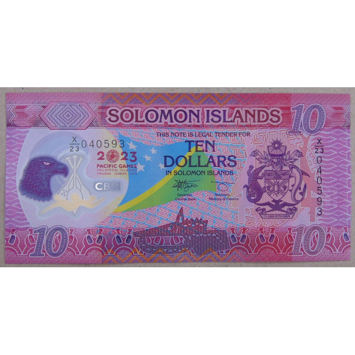 Соломоновы острова 10 долларов 2023 17-е Тихоокеанские игры UNC. Полимер