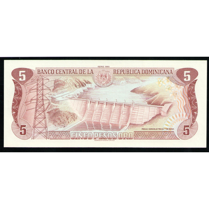 Доминикана 5 Песо 1990 год АUNC