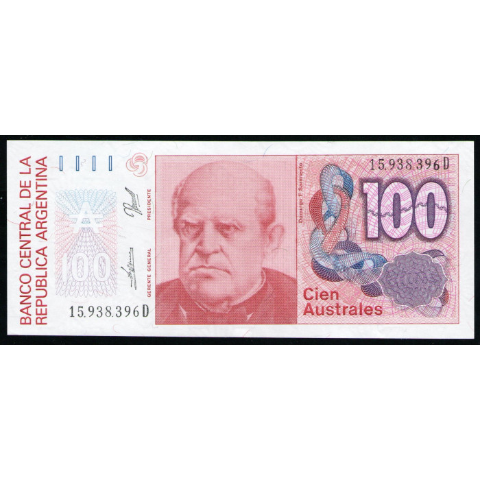 Аргентина 100 Аустралей 1985 1990 год UNC Генерал Доминго Фаустино Сармьенто