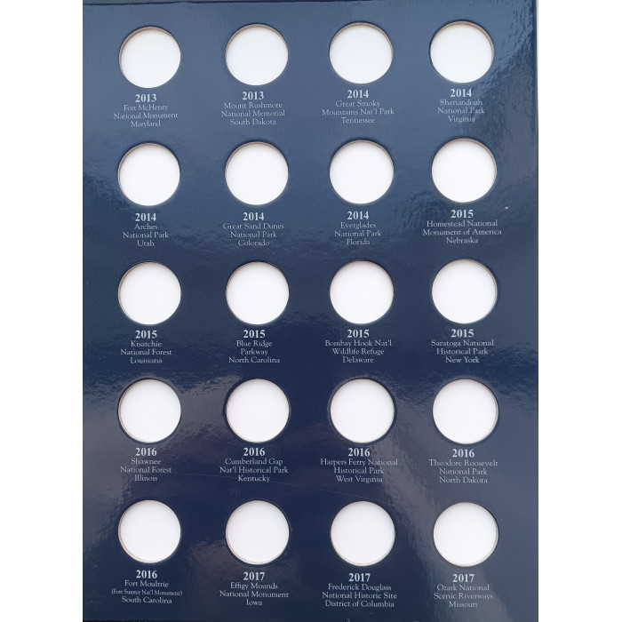 Альбом планшет для 25 центовых монет США, 2010 – 2021 год, Национальные парки США