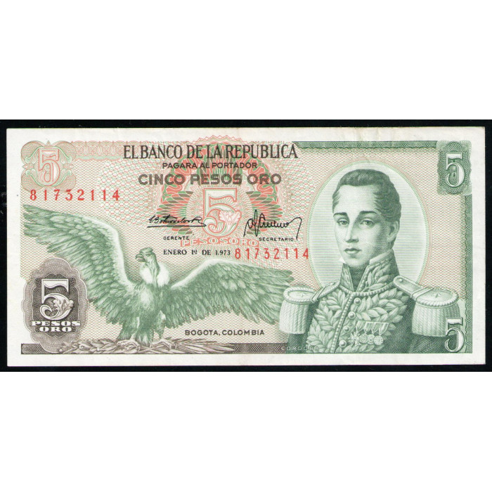 Колумбия 5 песо 1973 год Хосе Мария Кордова Картахена