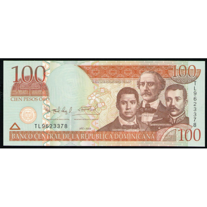 Доминикана 100 песо 2009 год UNC Дуарте Пуэрта-дель-Конде