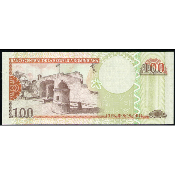 Доминикана 100 песо 2009 год UNC Дуарте Пуэрта-дель-Конде
