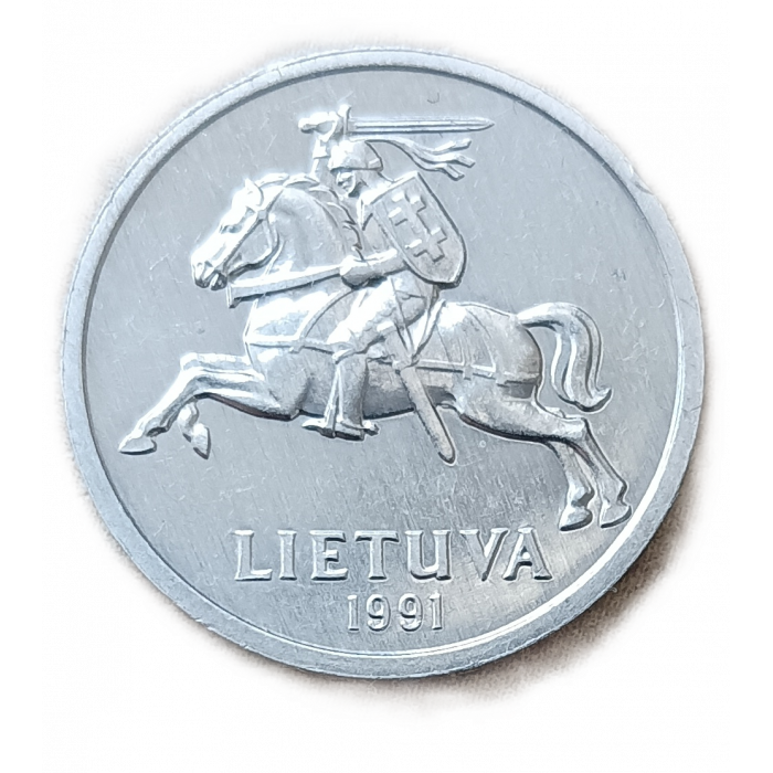 Литва 1 цент 1991 год AUNC Рыцарь 
