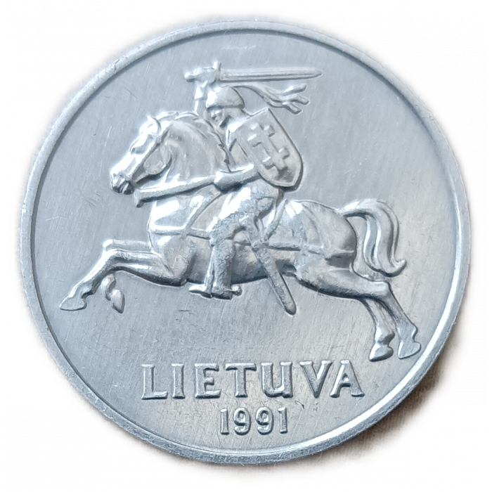 Литва 2 Цента 1991 год , XF , Рыцарь, всадник