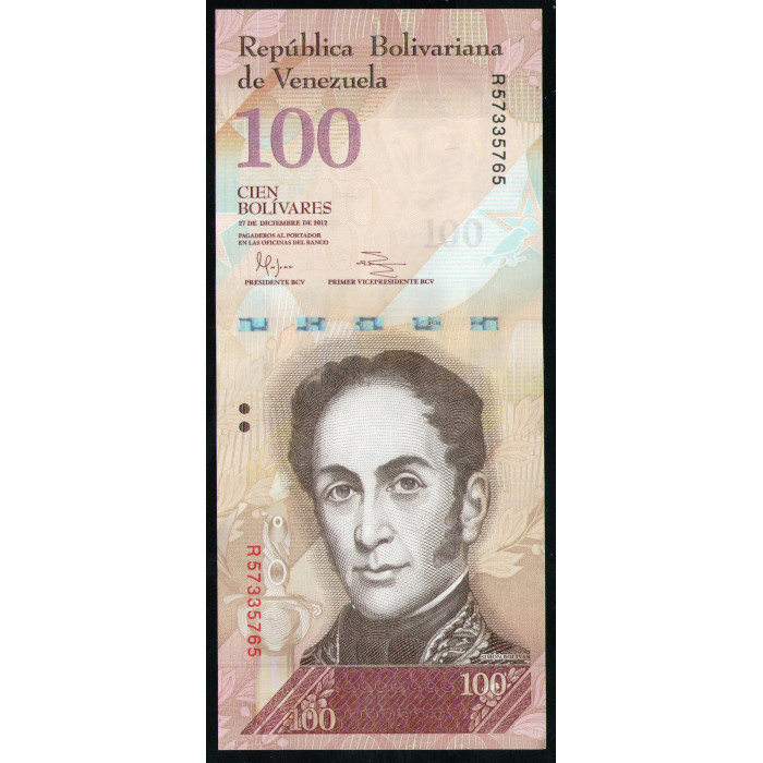 Венесуэла 100 Боливар 2012 год , AUNC, Симон Боливар , Красная птица Чиж , Национальный парк Эль Авила