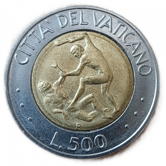 Ватикан 500 Лир 1995 год , Каин и Авель, биметалл