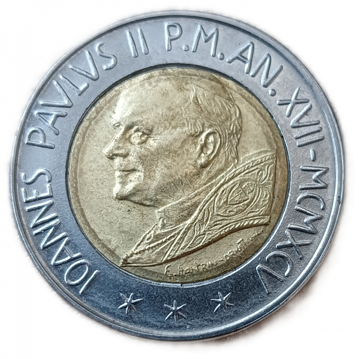 Ватикан 500 Лир 1995 год , Каин и Авель, биметалл