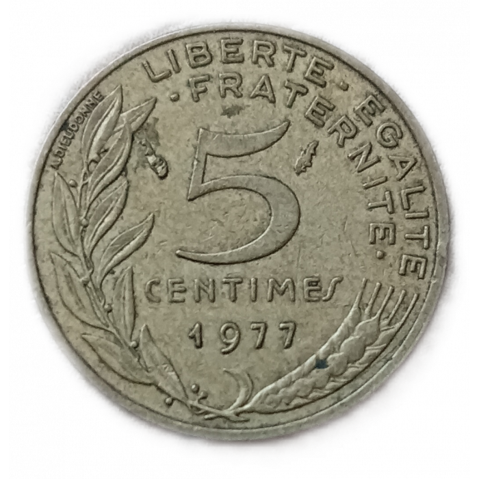 Франция 5 Сентим 1977 год
