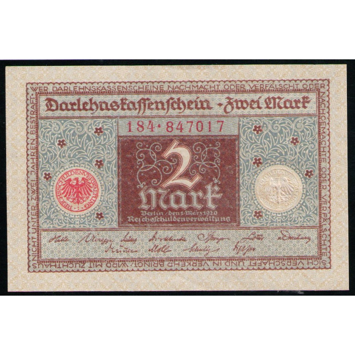 Германия 2 Марки 1920 год AUNC