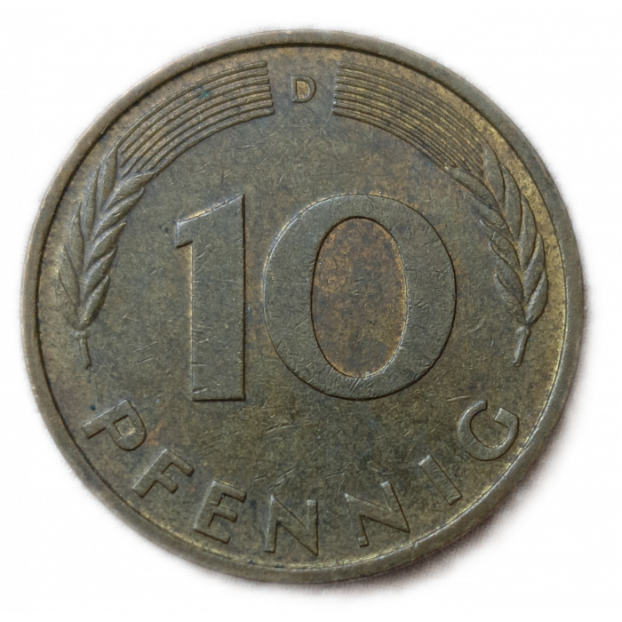 Германия , ФРГ 10 Пфеннигов 1987 год , D