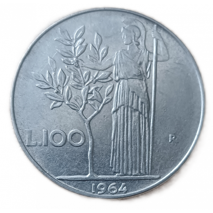 Италия 100 Лир 1964 год , Богиня мудрости Минерва