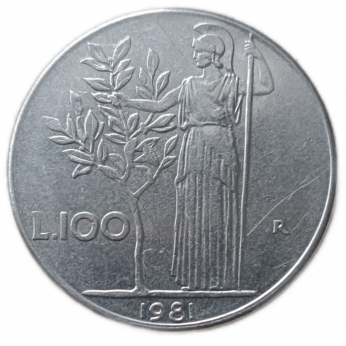 Италия 100 Лир 1981 год , Богиня мудрости Минерва