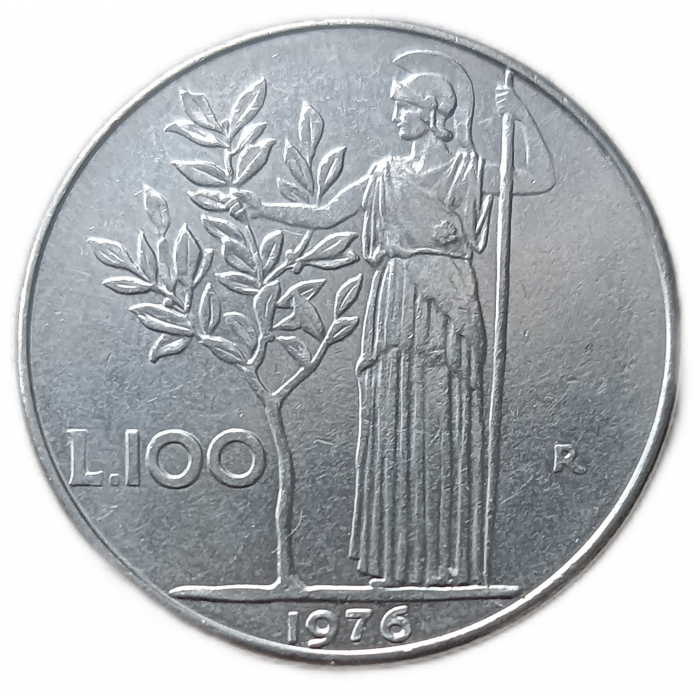 Италия 100 Лир 1976 год , Богиня мудрости Минерва