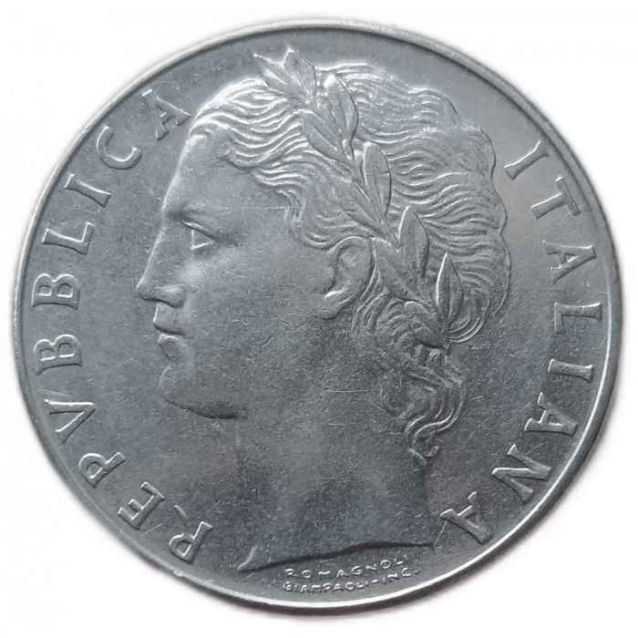 Италия 100 Лир 1976 год , Богиня мудрости Минерва