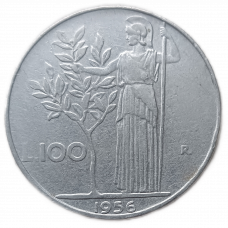 Италия 100 Лир 1956 год , Богиня мудрости Минерва