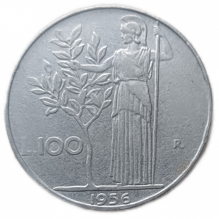 Италия 100 Лир 1956 год Богиня мудрости Минерва