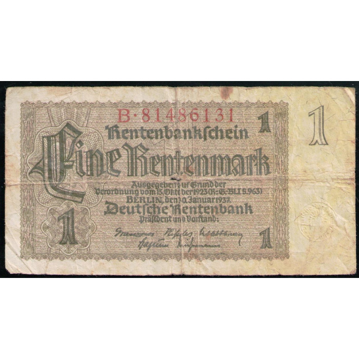 Германия 1 рентенмарка 1937 год Кукурузный сноп