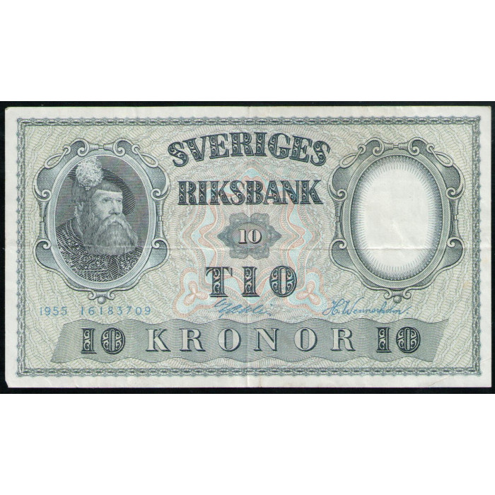 Швеция 10 Крон 1955 год , Густав 1 Ваза 