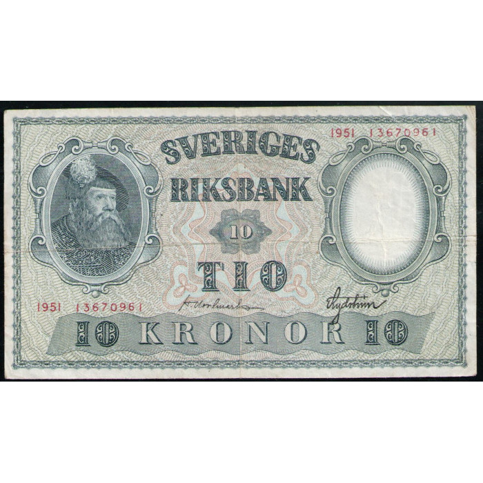 Швеция 10 Крон 1951 год , Густав 1 Ваза 