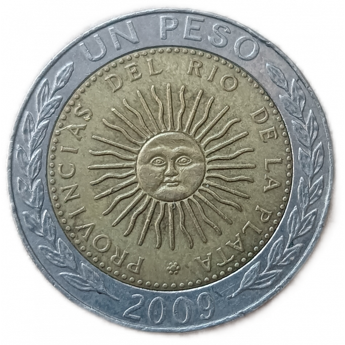 Аргентина 1 Песо 2009 год , Майское солнце , Биметалл  