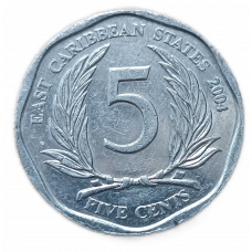 Восточные Карибы 5 центов 2004 год Королева Елизавета 2