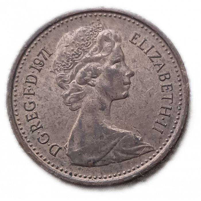 Великобритания 1/2 Нового Пенни 1971 год Корона Елизавета 2