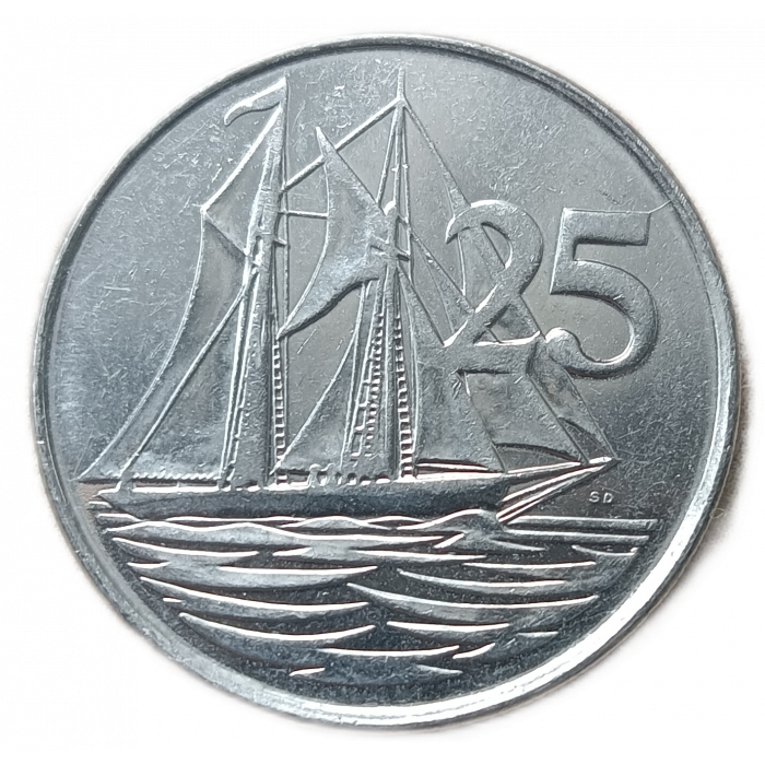 Каймановы Острова 25 Центов 2005 год Двухмачтовая шхуна