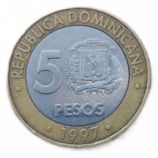 Доминикана 5 песо 1997 год 50 летие Центрального Банка