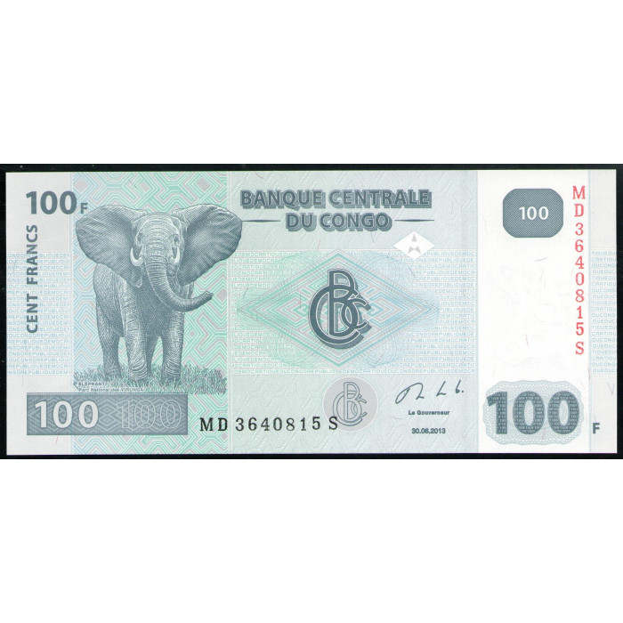 Конго 100 Франков 2013 год UNC Слон Гидроэлектростанция Инга 2