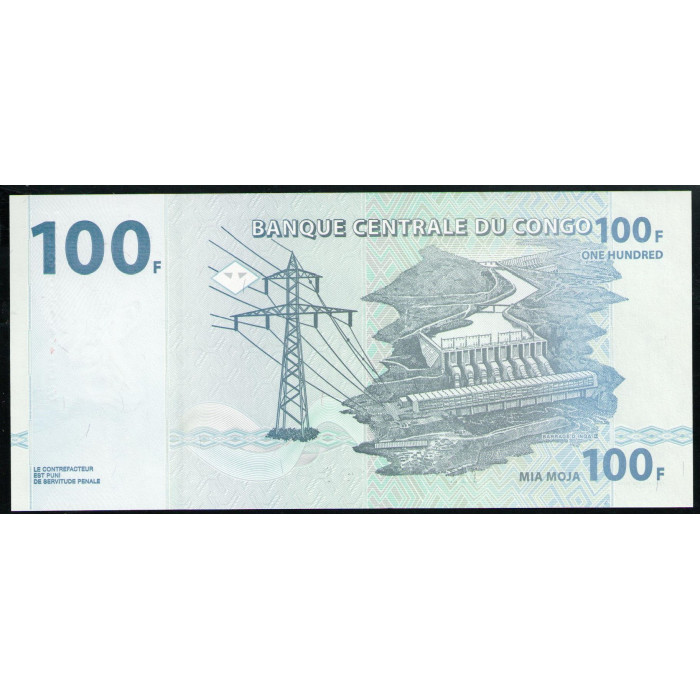 Конго 100 Франков 2013 год UNC Слон Гидроэлектростанция Инга 2