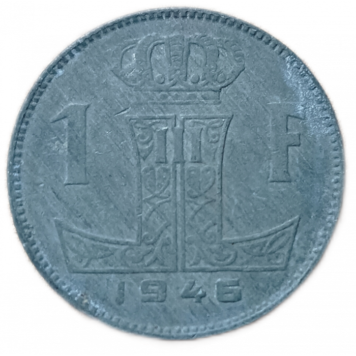 Бельгия 1 Франк 1946 год Леопольд 3 Германская оккупация