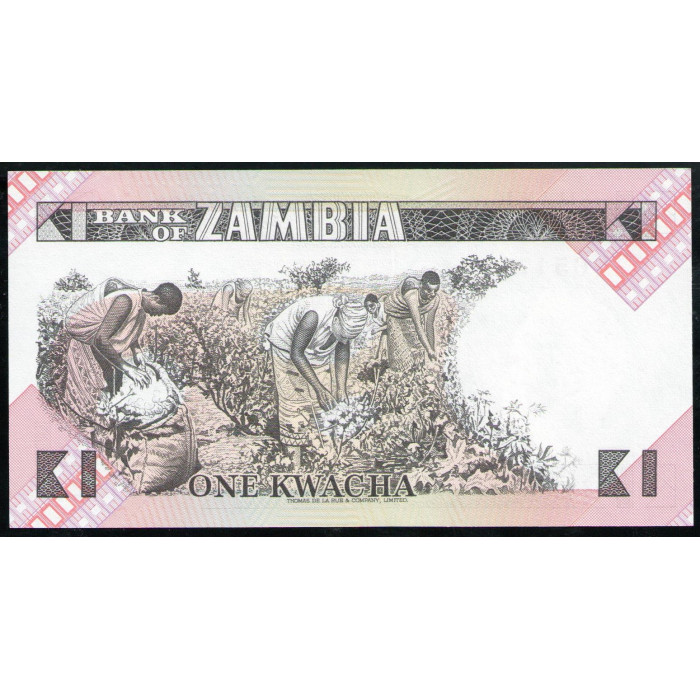 Замбия 1 Квача 1980 1988 год UNC Рыбий орел президент Кеннет Каунда Сбор урожая хлопка