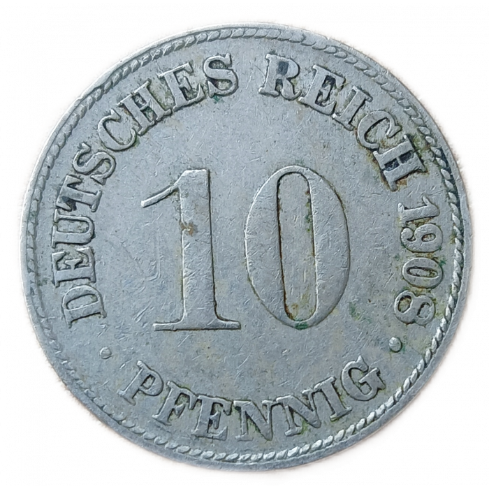 Германия 10 Пфеннигов 1908 год D Германская империя