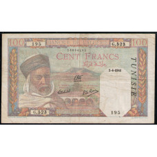 Тунис 100 Франков 1941 год, банк Алжира, Фермер, волы