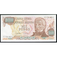 Аргентина 1000 Песо 1976 год , АUNC, Аргентинский генерал Хосе де Сан Мартин, Площадь Мая, Буэнос-Айрес