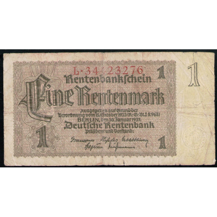 Германия 1 Рентенмарка 1937 год Кукурузный сноп
