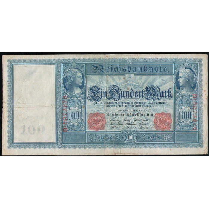 Германия 100 Марок 1910 год Красная печать