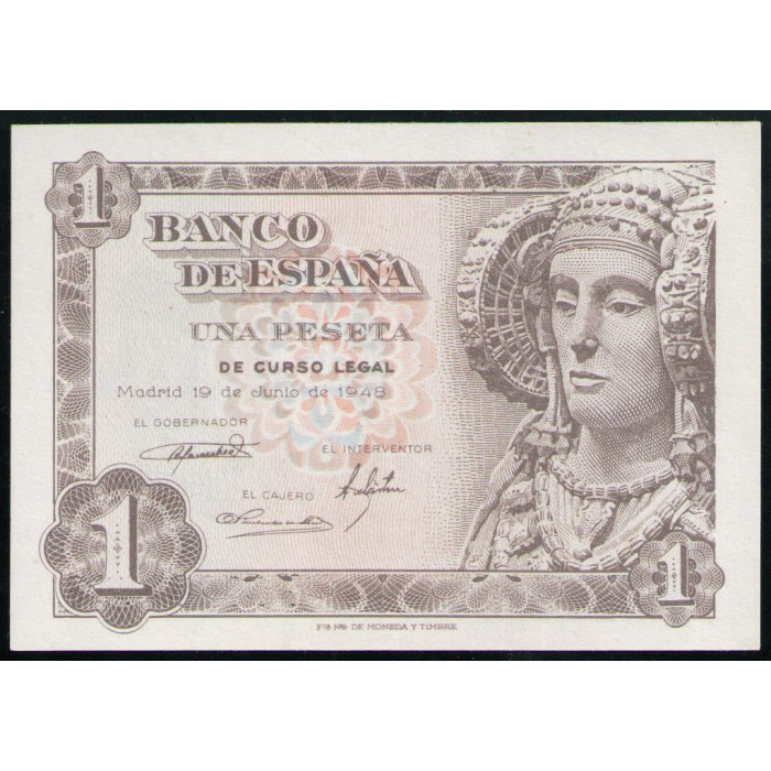Испания 1 Песета 1948 год UNC Дама из Эльче Апельсины