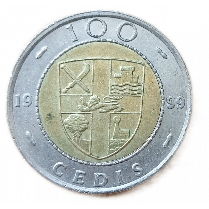 Гана 100 Седи 1999 год, Герб, Плоды какао, Биметалл