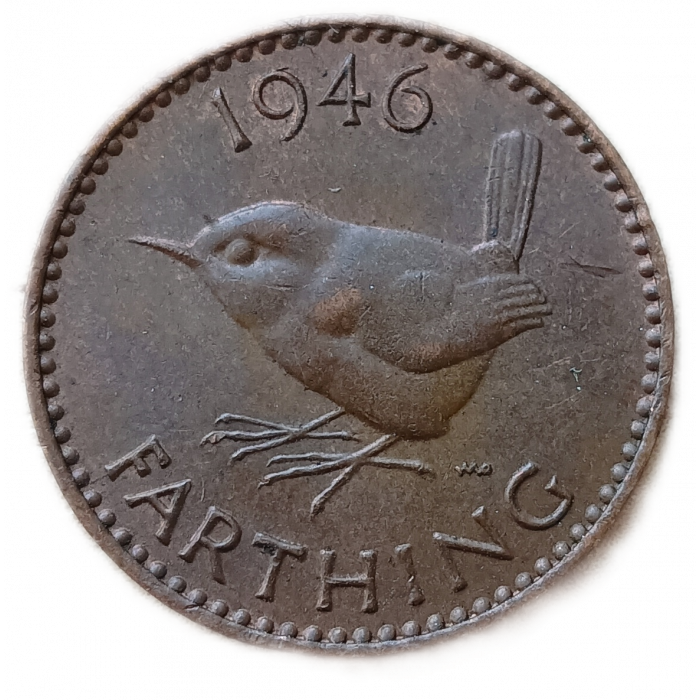 Великобритания 1 Фартинг 1946 год Птица Крапивник Король Георг 6
