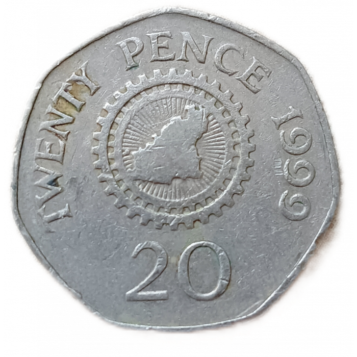 Гернси 20 Пенсов 1999 год , Карта острова Гернси , Елизавета 2