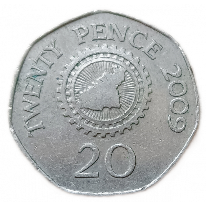 Гернси 20 Пенсов 2009 год Карта острова Гернси Елизавета 2
