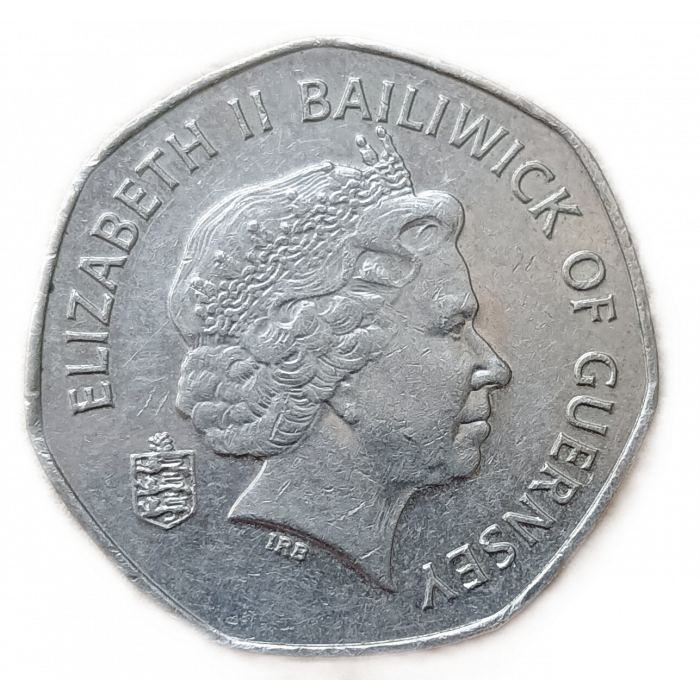 Гернси 20 Пенсов 2009 год Карта острова Гернси Елизавета 2