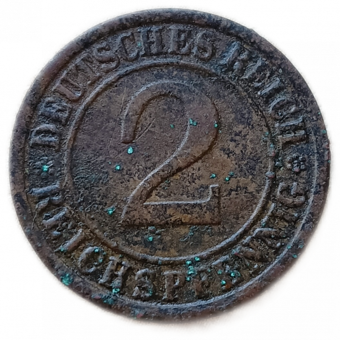 Германия 2 Рейхспфеннига 1924 год, А , Веймарская республика