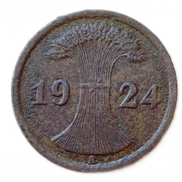 Германия 2 Рейхспфеннига 1924 год, А , Веймарская республика
