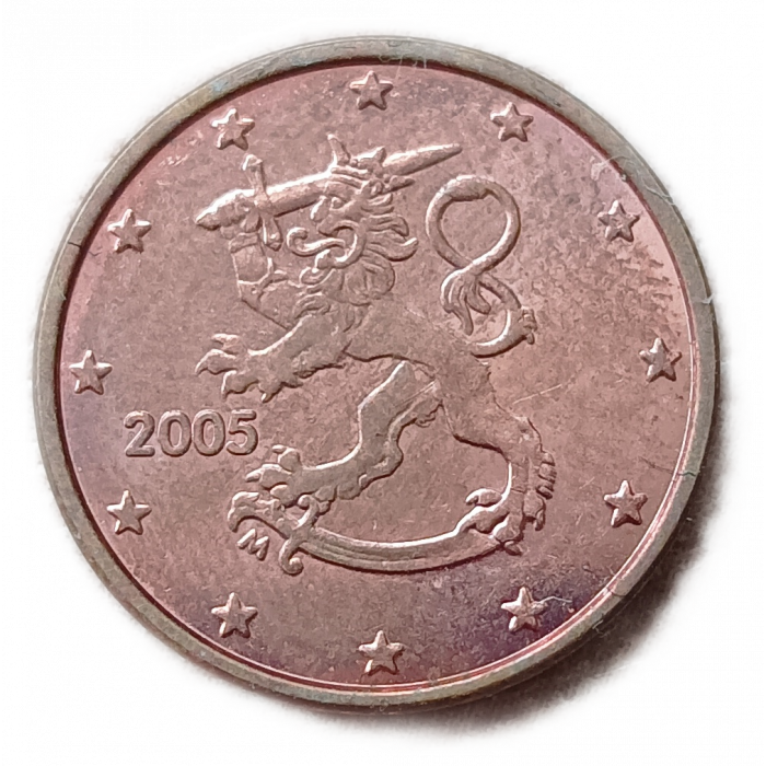 Финляндия 1 Евроцент 2005 год Финский геральдический лев