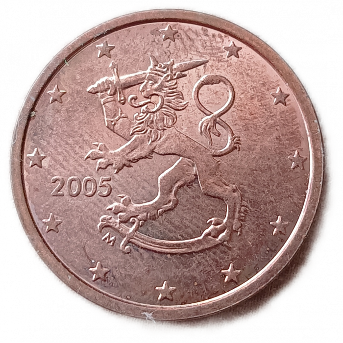 Финляндия 2 Евроцента 2005 год Финский геральдический лев