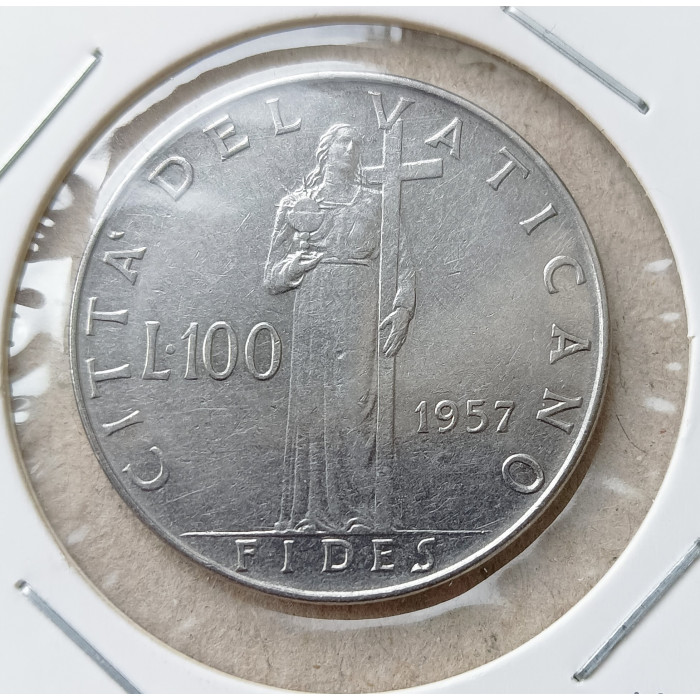 Ватикан 100 Лир 1957 год Вера Римский папа Пий 12